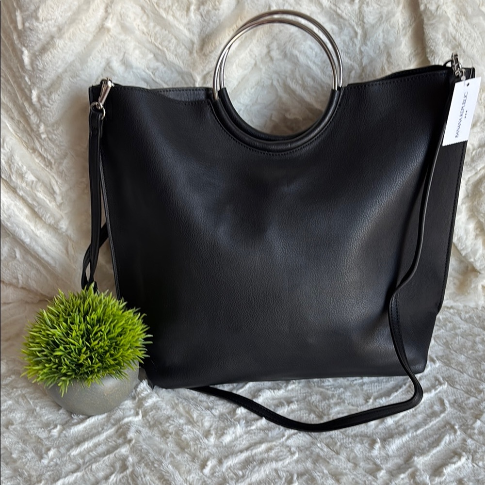 Banana Republic Black and Silver Tote Bag